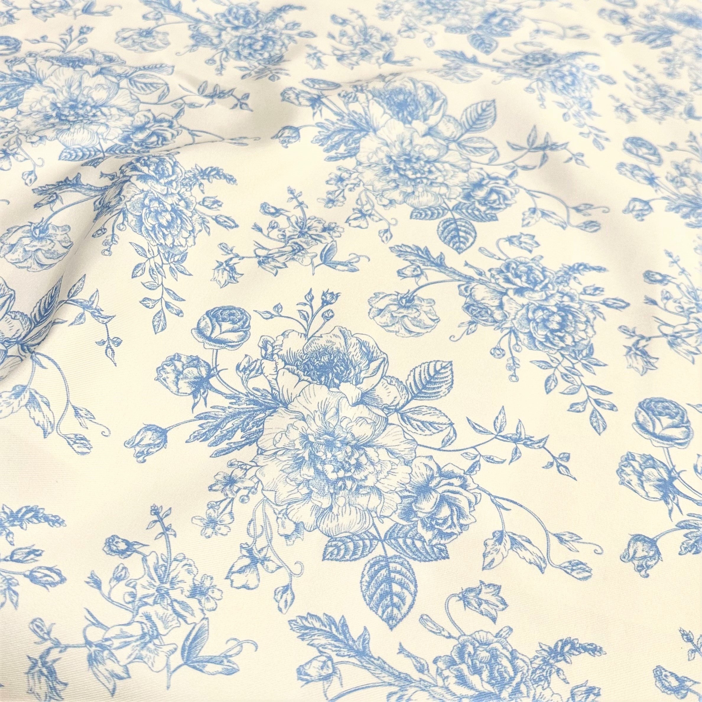 10 Yards French Stof Cotton Toile Designer Fabric in Blue Festin