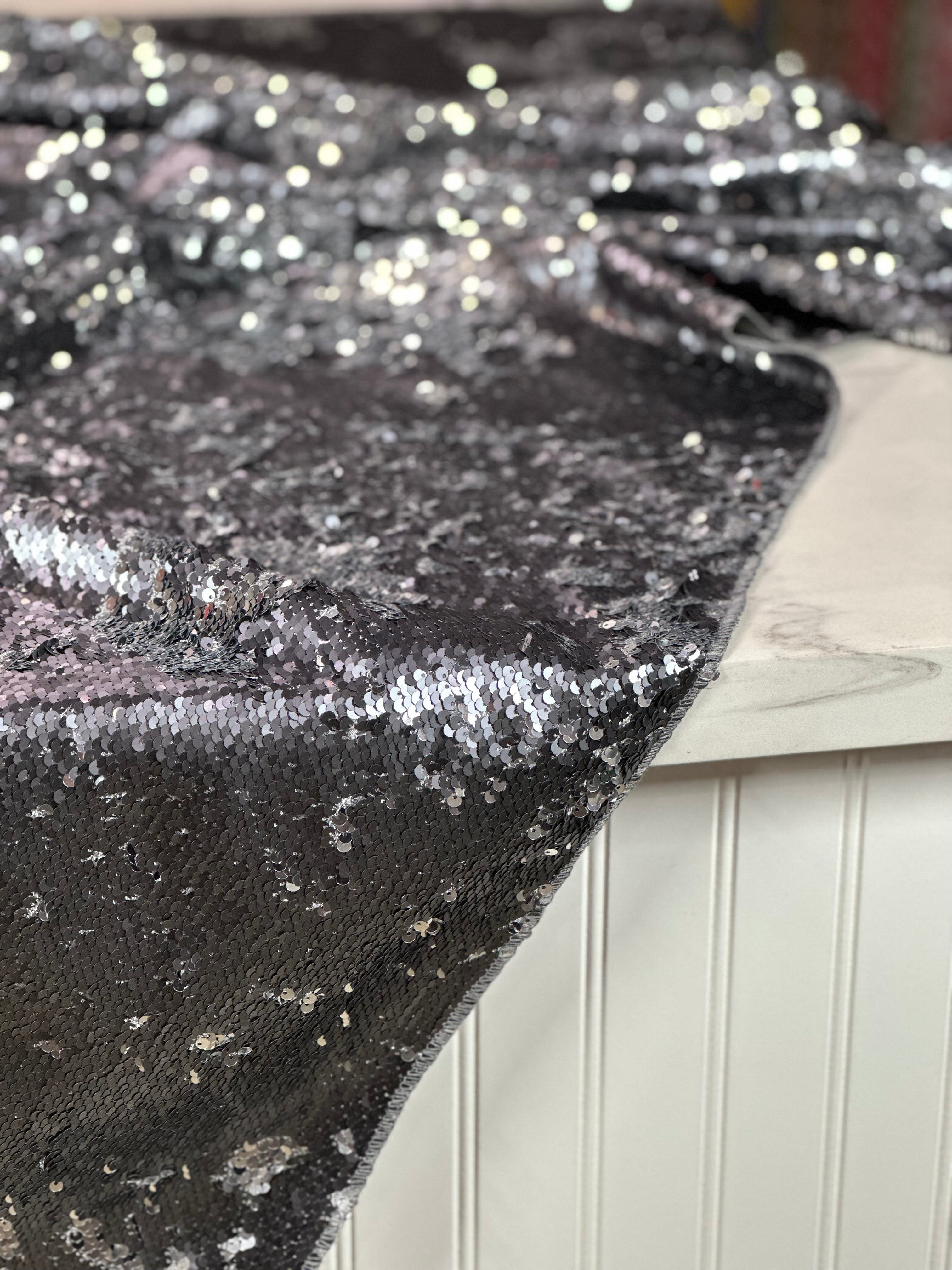 Mermaid Sequin Sparkle Table Runner Silver / Grey or Black 72 or Long 90