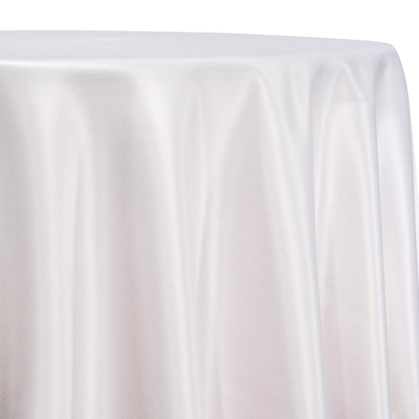 White satin shop table skirt